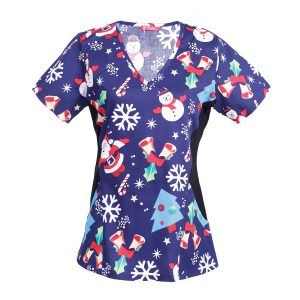 Women’s Christmas Print Scrub Top