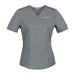 Personalized Embroidered Women’s Mock Wrap Scrub Top — Add Custom Text