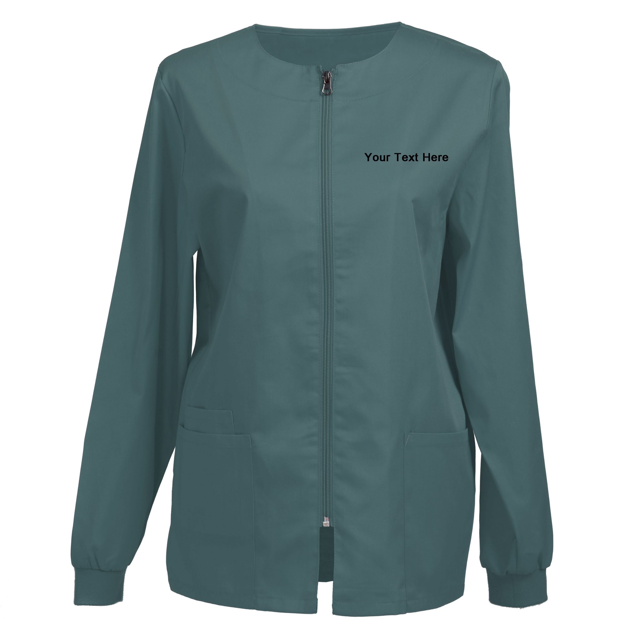 Personalized Embroidered Women’s Scrub Jacket, Zip Front Warm-Up Workwear — Add Custom Text - Image 4