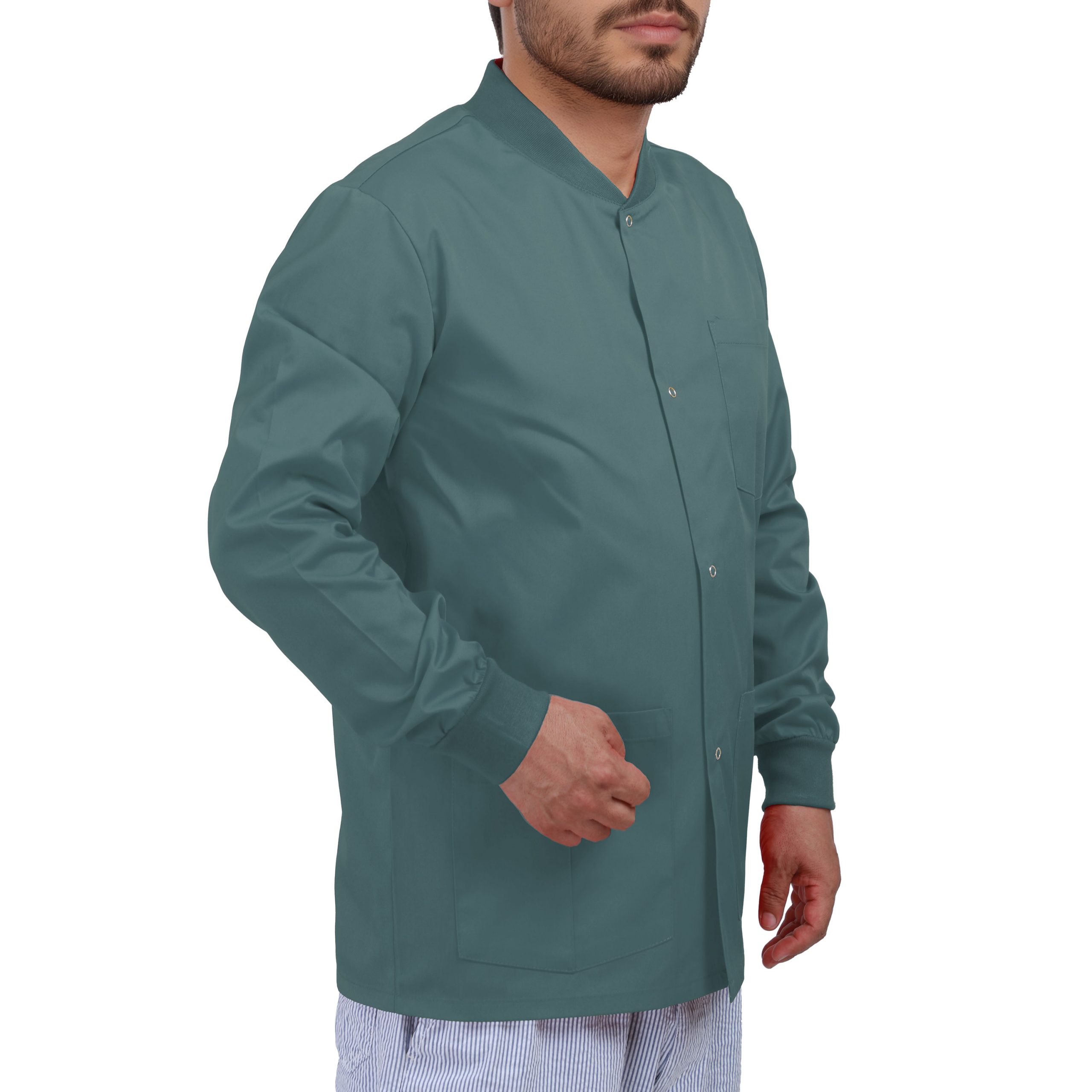 4-Pocket Snap-Front Scrub Jacket for Men — Round Neck, Knit Cuffs - Image 5