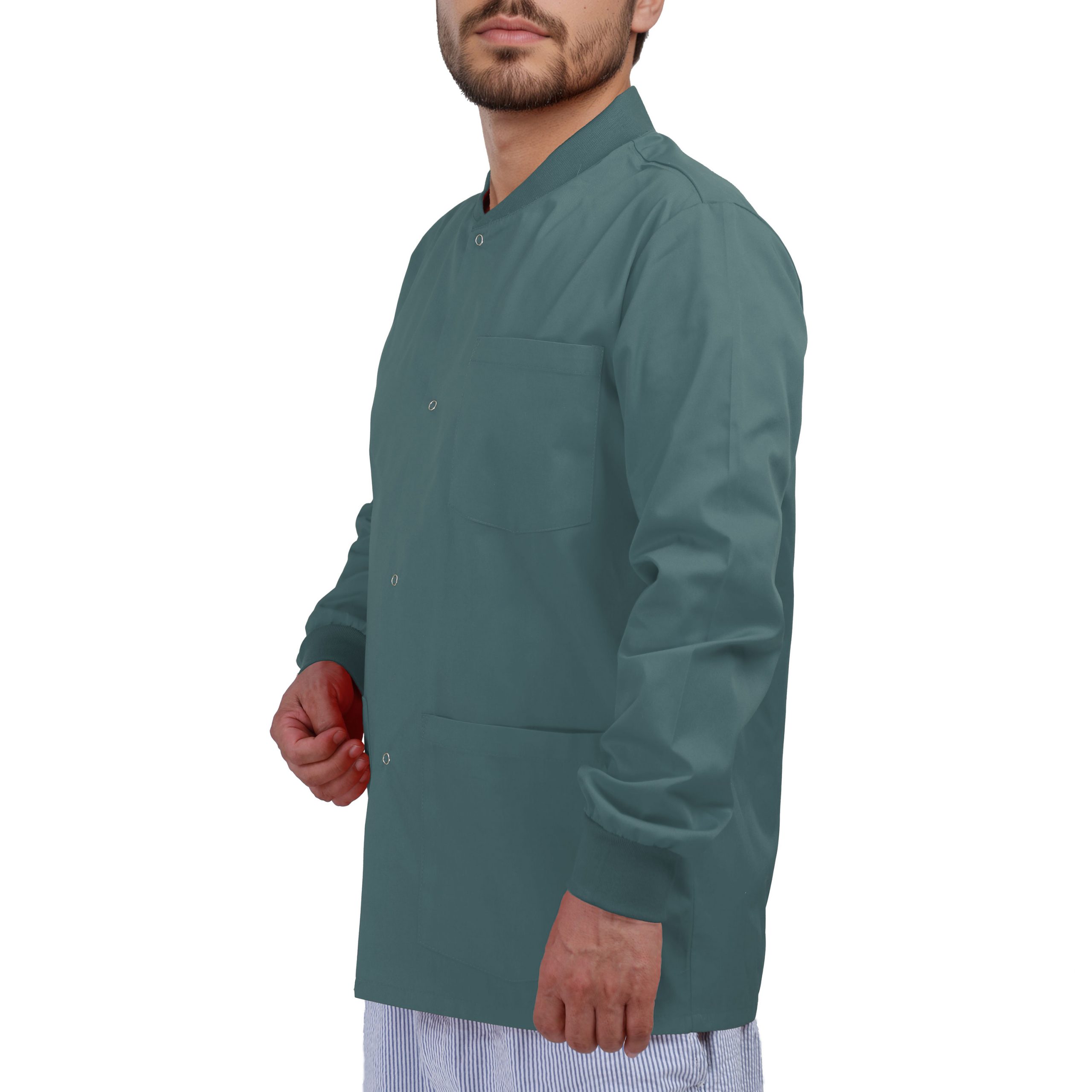 4-Pocket Snap-Front Scrub Jacket for Men — Round Neck, Knit Cuffs - Image 6