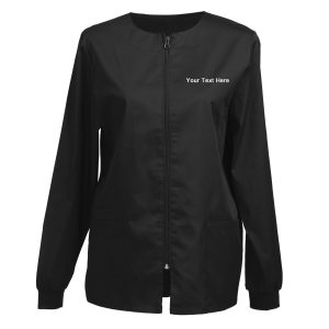 Personalized Embroidered Women’s Scrub Jacket, Zip Front Warm-Up Workwear — Add Custom Text