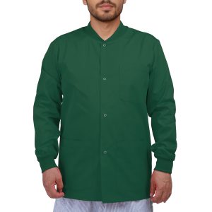 4-Pocket Snap-Front Scrub Jacket for Men — Round Neck, Knit Cuffs