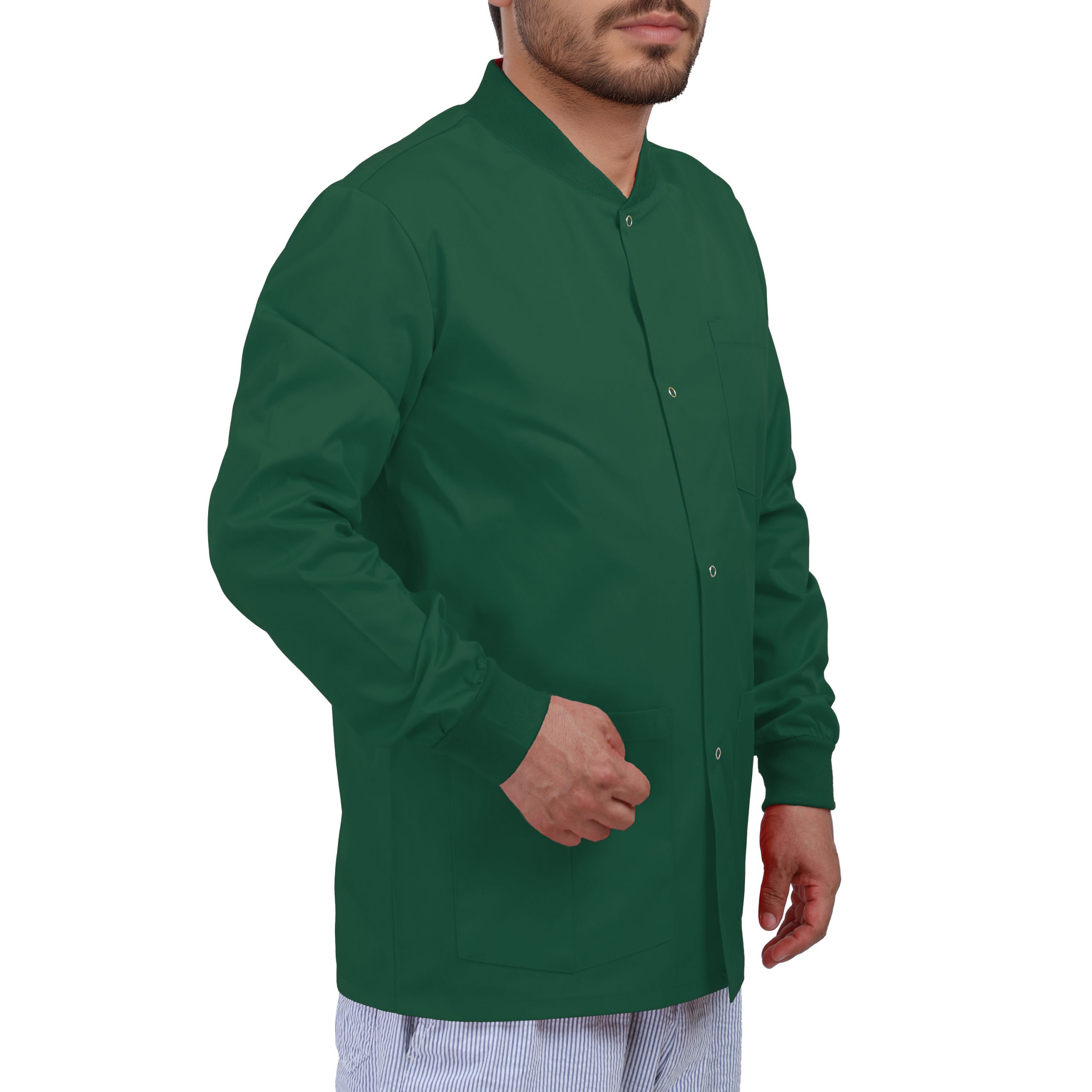 4-Pocket Snap-Front Scrub Jacket for Men — Round Neck, Knit Cuffs - Image 2