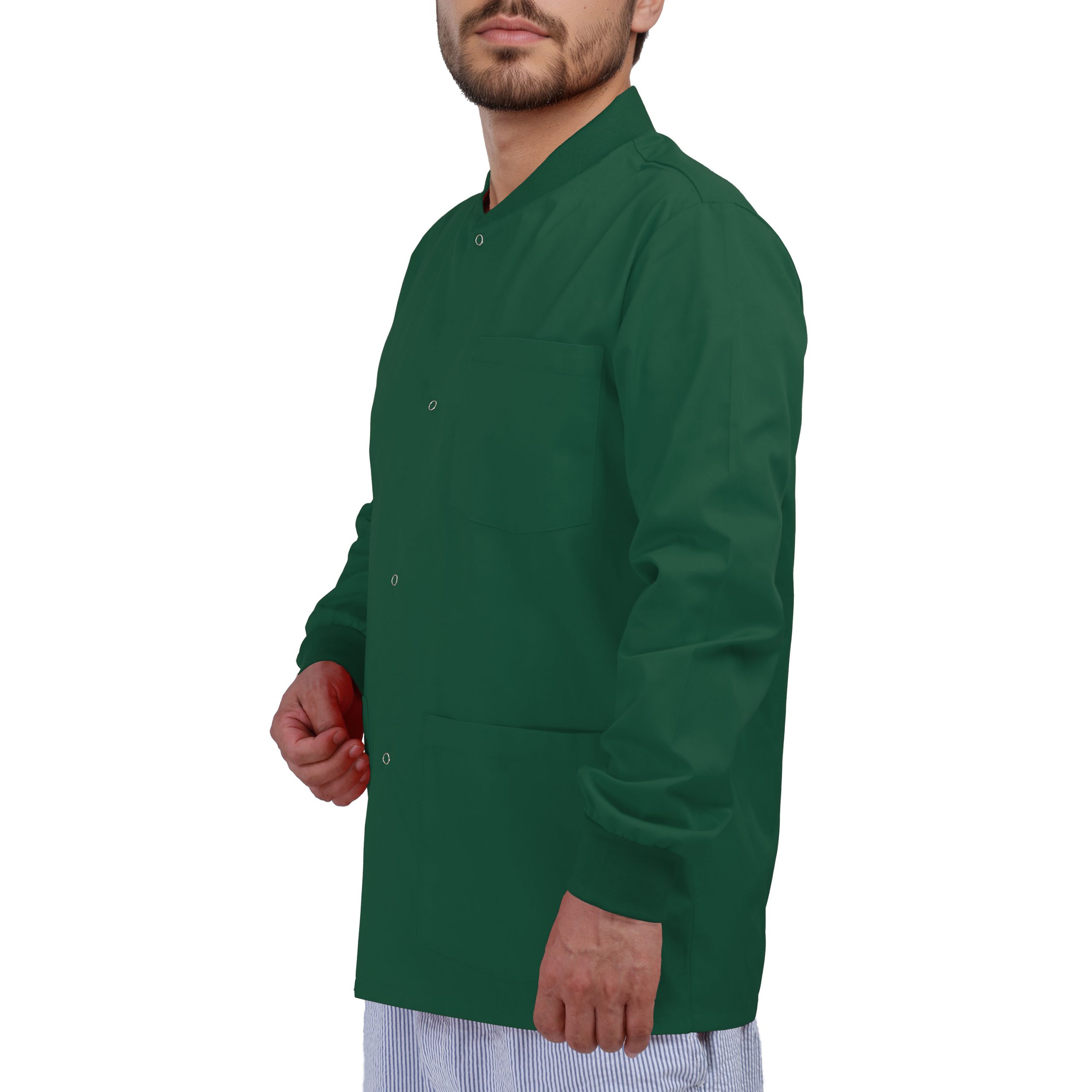 4-Pocket Snap-Front Scrub Jacket for Men — Round Neck, Knit Cuffs - Image 3