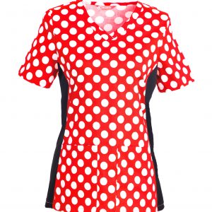 Women’s Printed V-Neck Scrub Top with Stretch Side Panels and Two Pockets