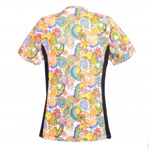 Women’s Printed V-Neck Scrub Top with Stretch Side Panels and Two Pockets