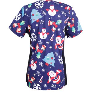 Women’s Printed V-Neck Scrub Top with Stretch Side Panels and Two Pockets