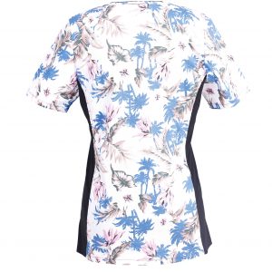 Women’s Printed V-Neck Scrub Top with Stretch Side Panels and Two Pockets