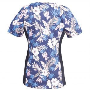 Women’s Printed V-Neck Scrub Top with Stretch Side Panels and Two Pockets