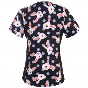 Women’s Printed V-Neck Scrub Top with Stretch Side Panels and Two Pockets