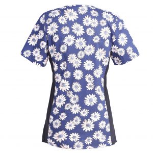 Women’s Printed V-Neck Scrub Top with Stretch Side Panels and Two Pockets