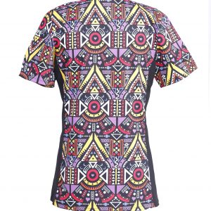 Women’s Printed V-Neck Scrub Top with Stretch Side Panels and Two Pockets