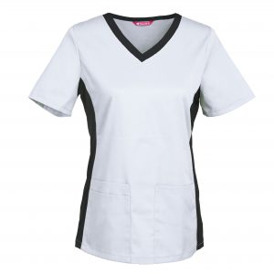 Women’s V-Neck Scrub Top with Stretch Side Panels and Three Pockets
