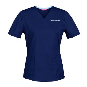 Personalized Embroidered Women’s Mock Wrap Scrub Top — Add Custom Text